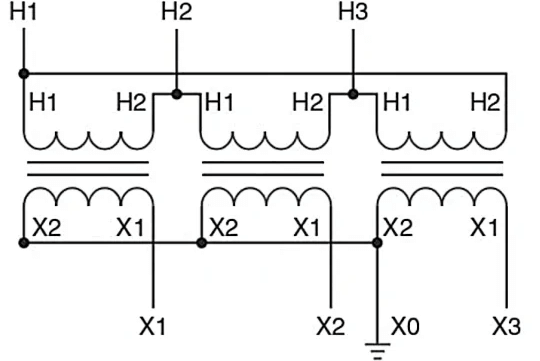 Connection Diagram for Delta/Wye Transformer