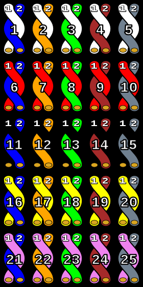 25-pair color coding using twisted pairs with solid color coding only