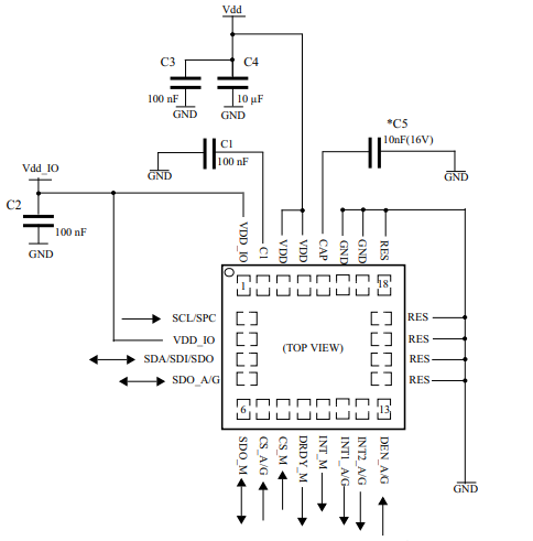 LSM9DS1 Electrical Connections Diagram